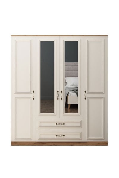 Roza Aynalı 4 Kapılı Dolap