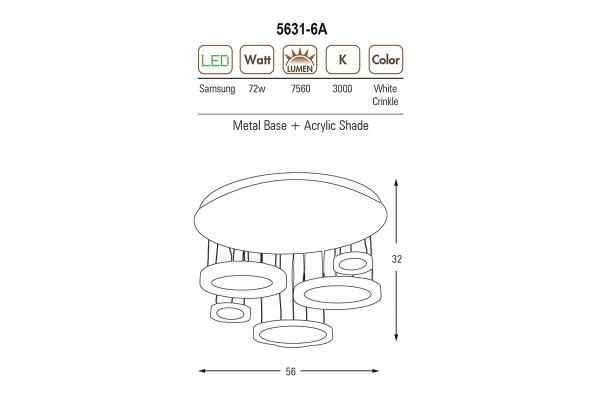 5631-6A-01 6'lı Katlı Sezar Yuvarlak Sarkıt