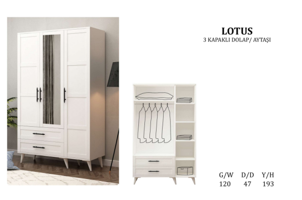 Lotus 3 Kapılı Dolap