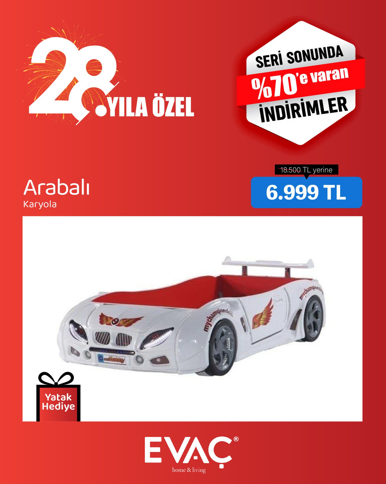 Outlet Arabalı Karyola ( YATAK HEDİYELİ )