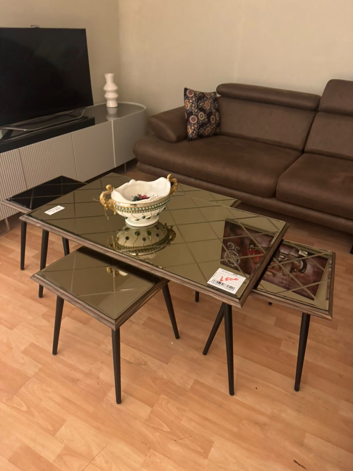 Evaç Camlı Orta Sehpa + 4 Zigon Camlı