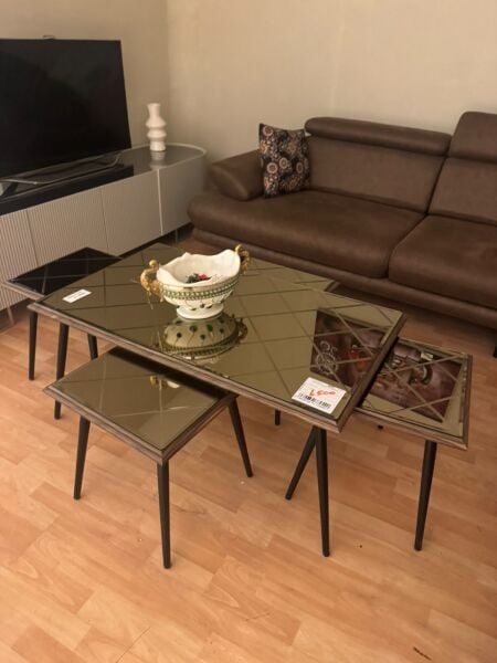 Evaç Camlı Orta Sehpa + 4 Zigon Camlı